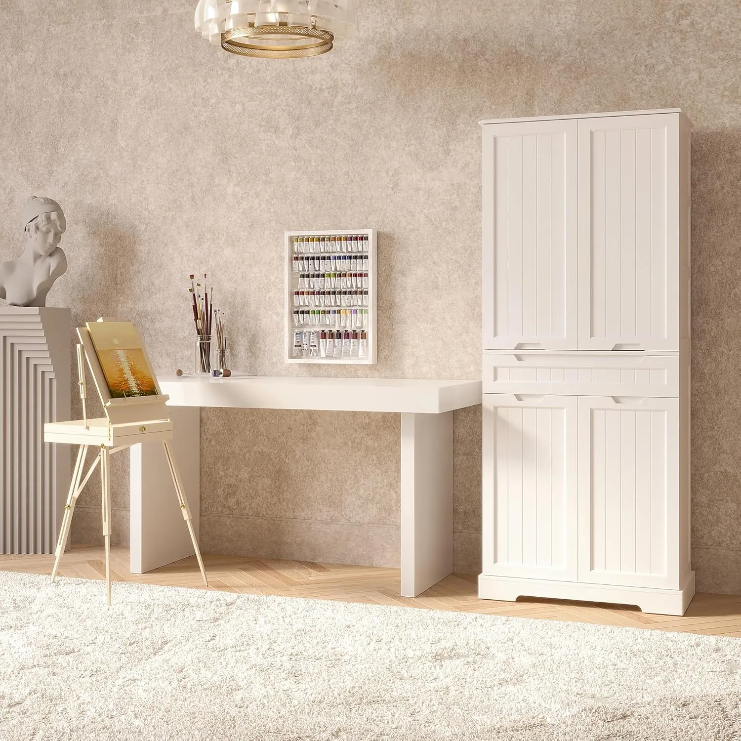 Gizoon 71" Tall Kitchen Pantry Cabinet with Doors and Shelves Large Stand Up Pantry Storage Cabinet with Drawer Large Food Cupboard Storage Cabinet for Kitchen Bathroom Craft Room, White