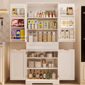 Gizoon 71" Tall Kitchen Pantry Cabinet with Doors and Shelves Large Stand Up Pantry Storage Cabinet with Drawer Large Food Cupboard Storage Cabinet for Kitchen Bathroom Craft Room, White