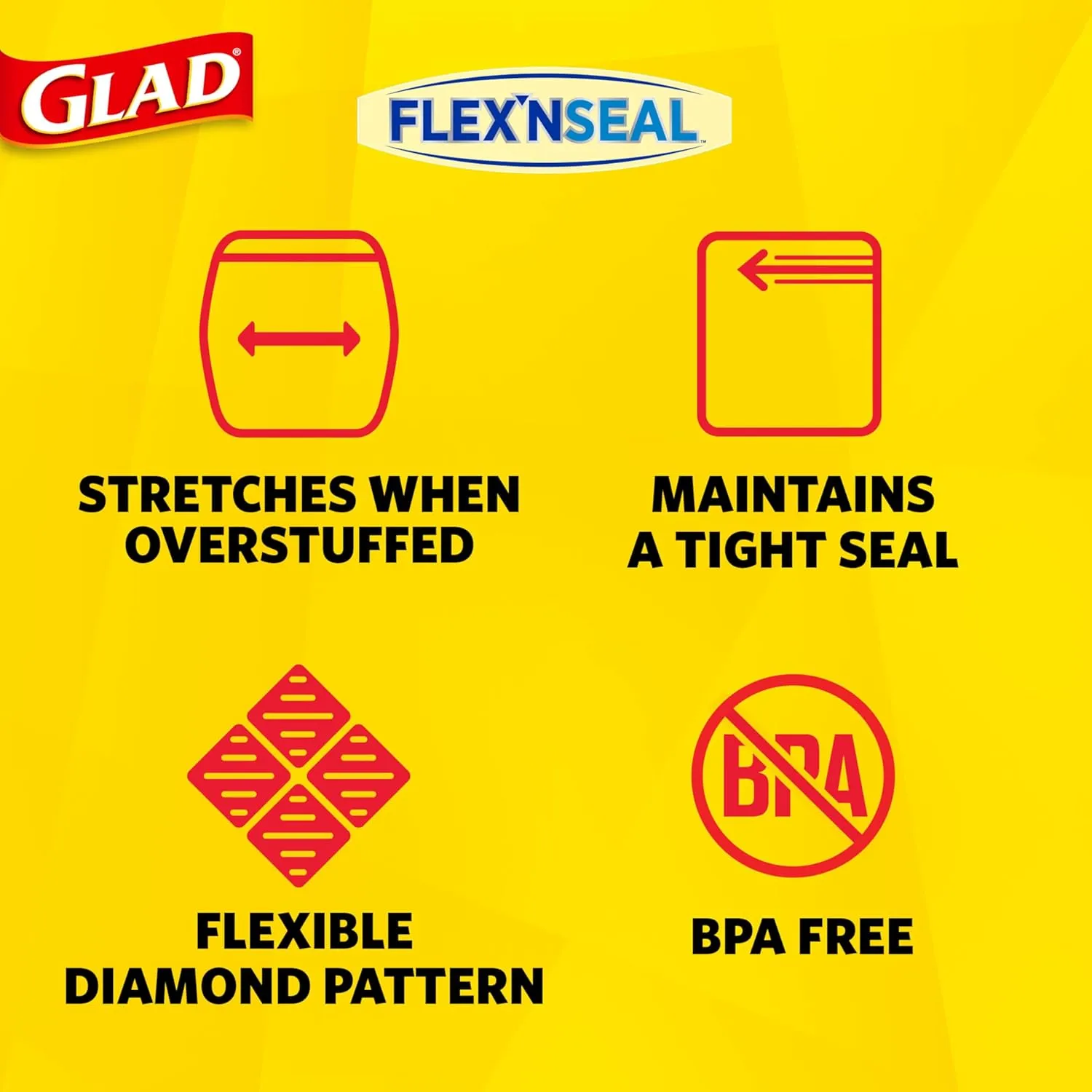 Glad Flex'N Seal Food Storage Plastic Bags, Sandwich, 100 Count, Pack of 4 (Package May Vary)