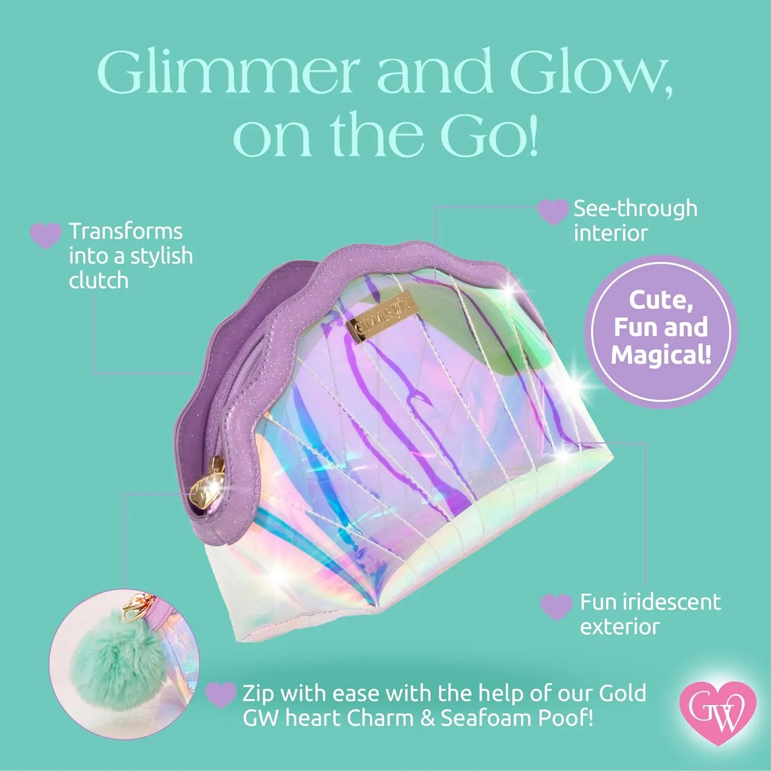 Glimmer Wish Mermaid Shell Cosmetic Bag, Make Up Bag, Skincare Bag