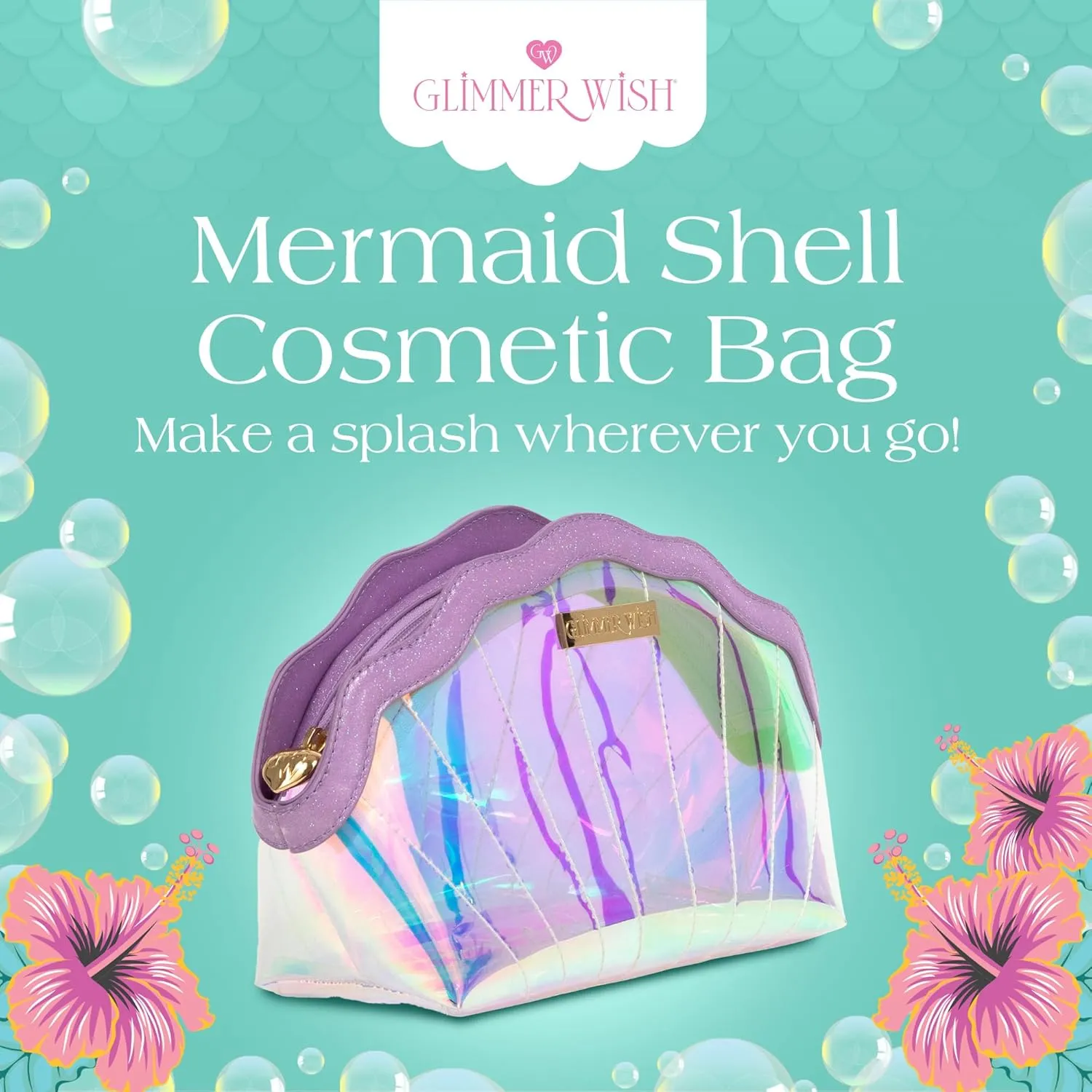 Glimmer Wish Mermaid Shell Cosmetic Bag, Make Up Bag, Skincare Bag
