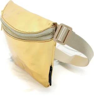 Gold Fanny Pack for Women | Single Pocket Fanny Pack One Pocket | Sparkly Fanny Packs | Gold Belt Bag | Metallic Glitter Sequin Waist Pack | 80s Cute Rave Fanny Pak Crossbody Small Para Mujer