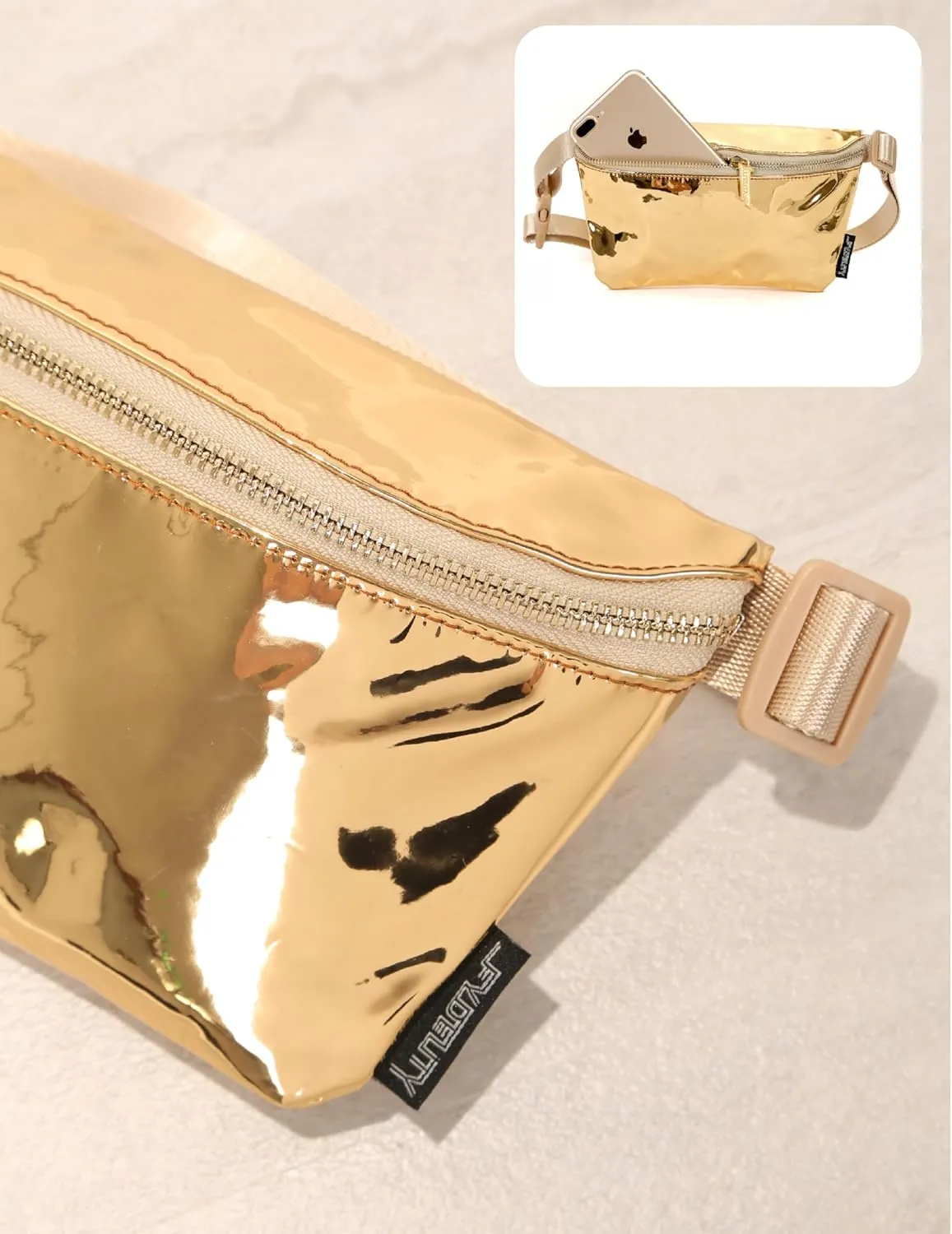 Gold Fanny Pack for Women | Single Pocket Fanny Pack One Pocket | Sparkly Fanny Packs | Gold Belt Bag | Metallic Glitter Sequin Waist Pack | 80s Cute Rave Fanny Pak Crossbody Small Para Mujer