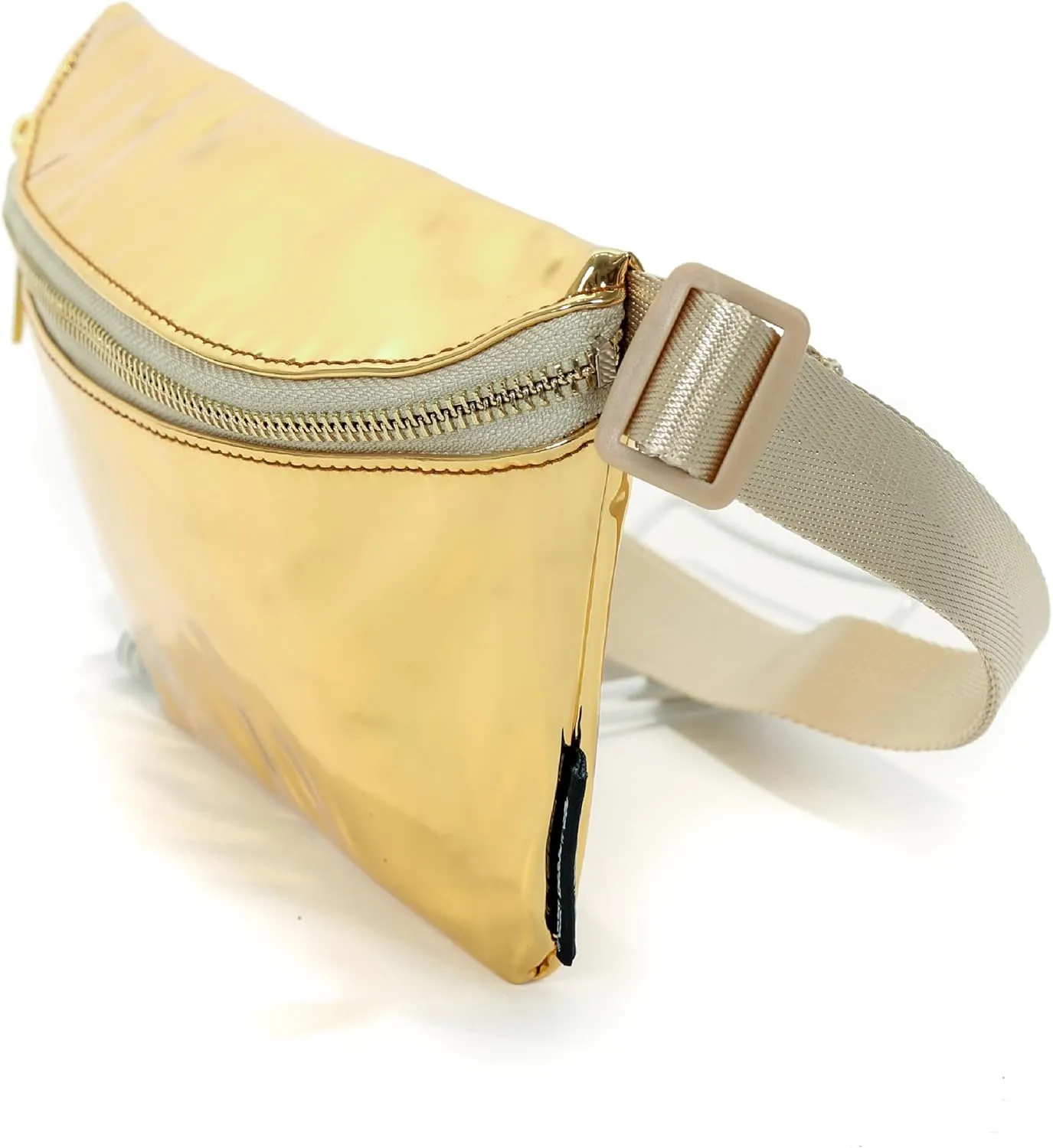 Gold Fanny Pack for Women | Single Pocket Fanny Pack One Pocket | Sparkly Fanny Packs | Gold Belt Bag | Metallic Glitter Sequin Waist Pack | 80s Cute Rave Fanny Pak Crossbody Small Para Mujer
