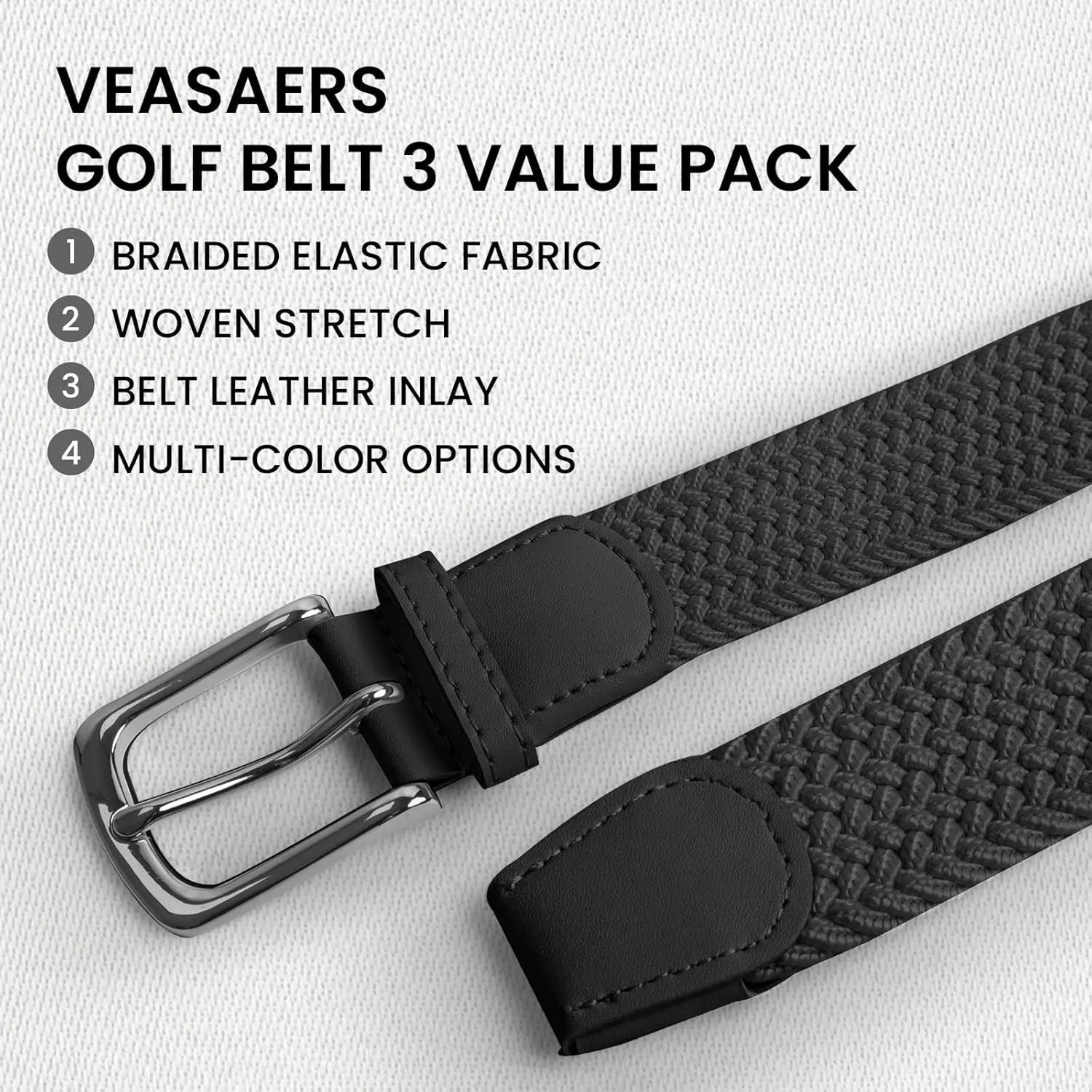 Golf Belts for Men Women 2/3 Pack Braided Elastic Fabric Stretch Canvas Woven Belt for Sports Hiking