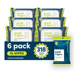 Goodwipes Flushable Butt Wipes - Vitamin E & Aloe - Sewer & Septic Safe - Extra Large Adult Wet Wipes For Women & Men - Bathroom Essentials - Cedar, 318 Count (6 Packs   1 Travel)