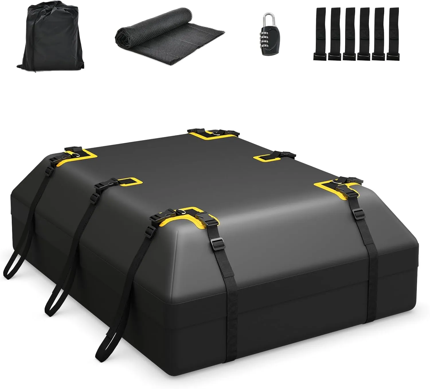 Goplus 21 Cu.Ft Rooftop Cargo Carrier, Non-Slip Mat, Digital Lock, Waterproof Luggage Bag for Vehicles with/Without Roof Racks, 6 Door Hooks