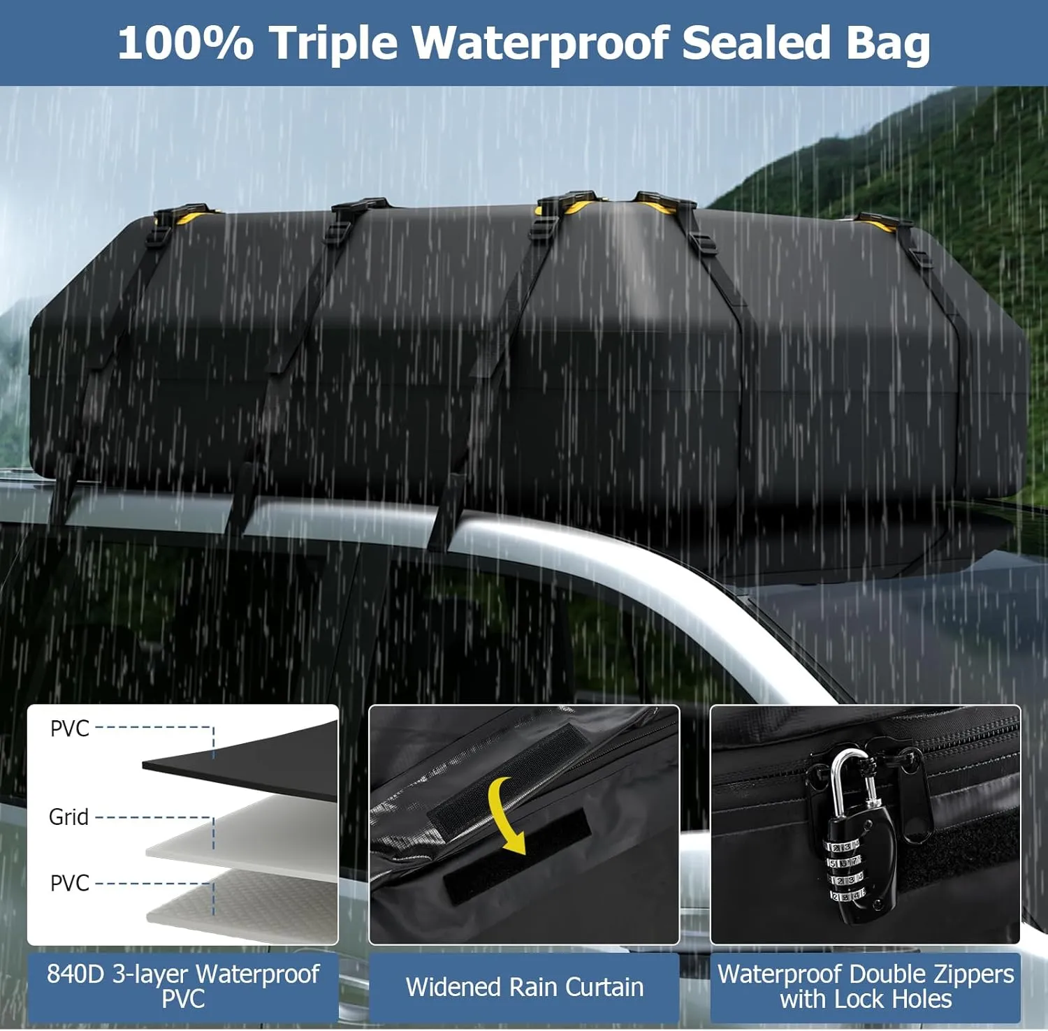 Goplus 21 Cu.Ft Rooftop Cargo Carrier, Non-Slip Mat, Digital Lock, Waterproof Luggage Bag for Vehicles with/Without Roof Racks, 6 Door Hooks