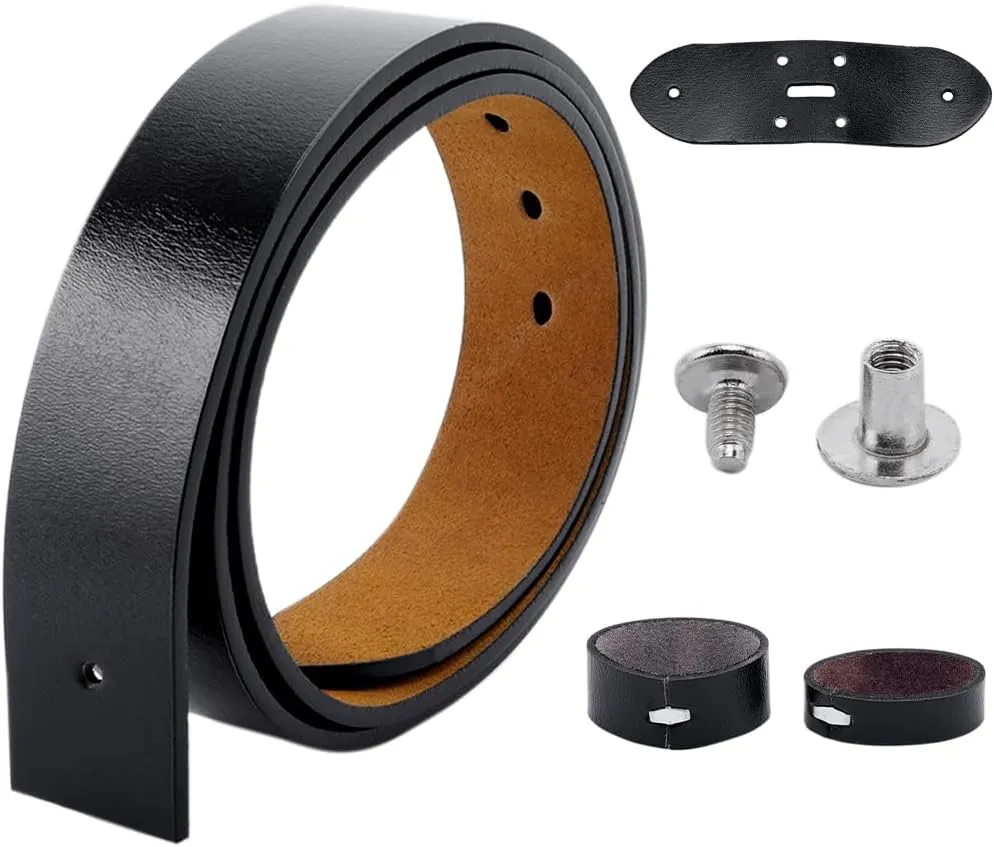 GORGECRAFT 49 Inch Cowhide Belt Strap Replacement 1-1/2"(38mm) Wide Genuine Leather Western Men's Waist Belt Strap Accessories without Buckle with Iron Screws for Casual Jeans Dress Black