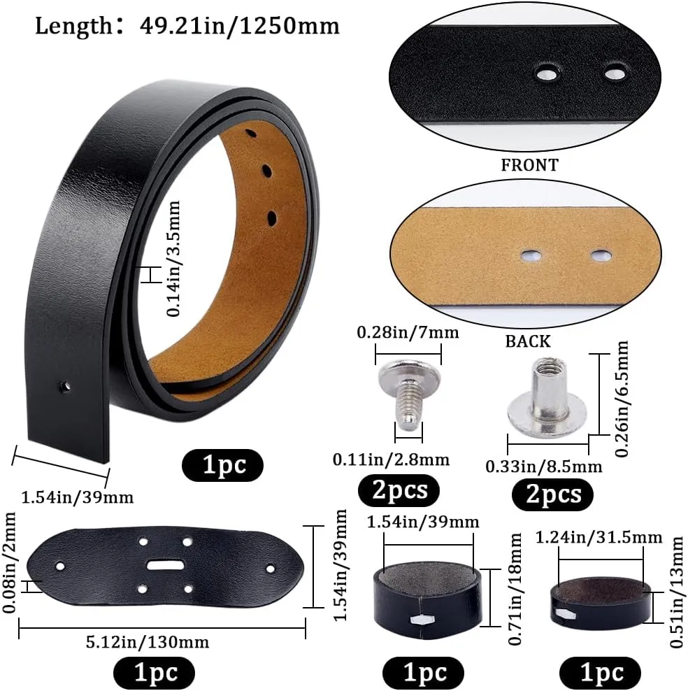 GORGECRAFT 49 Inch Cowhide Belt Strap Replacement 1-1/2"(38mm) Wide Genuine Leather Western Men's Waist Belt Strap Accessories without Buckle with Iron Screws for Casual Jeans Dress Black