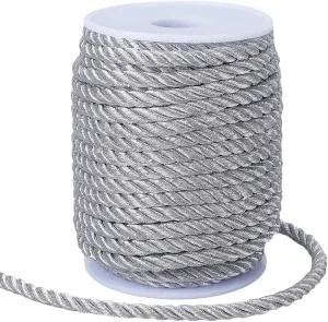 GORGECRAFT 60 Feet 6mm Silver Decorative Rope Cord Trim 3 Strand Braided Honor Cord Garden Twine Thread Strings for DIY Crafts Curtain Tieback Knotting Upholstery Gift Wrapping Supplies