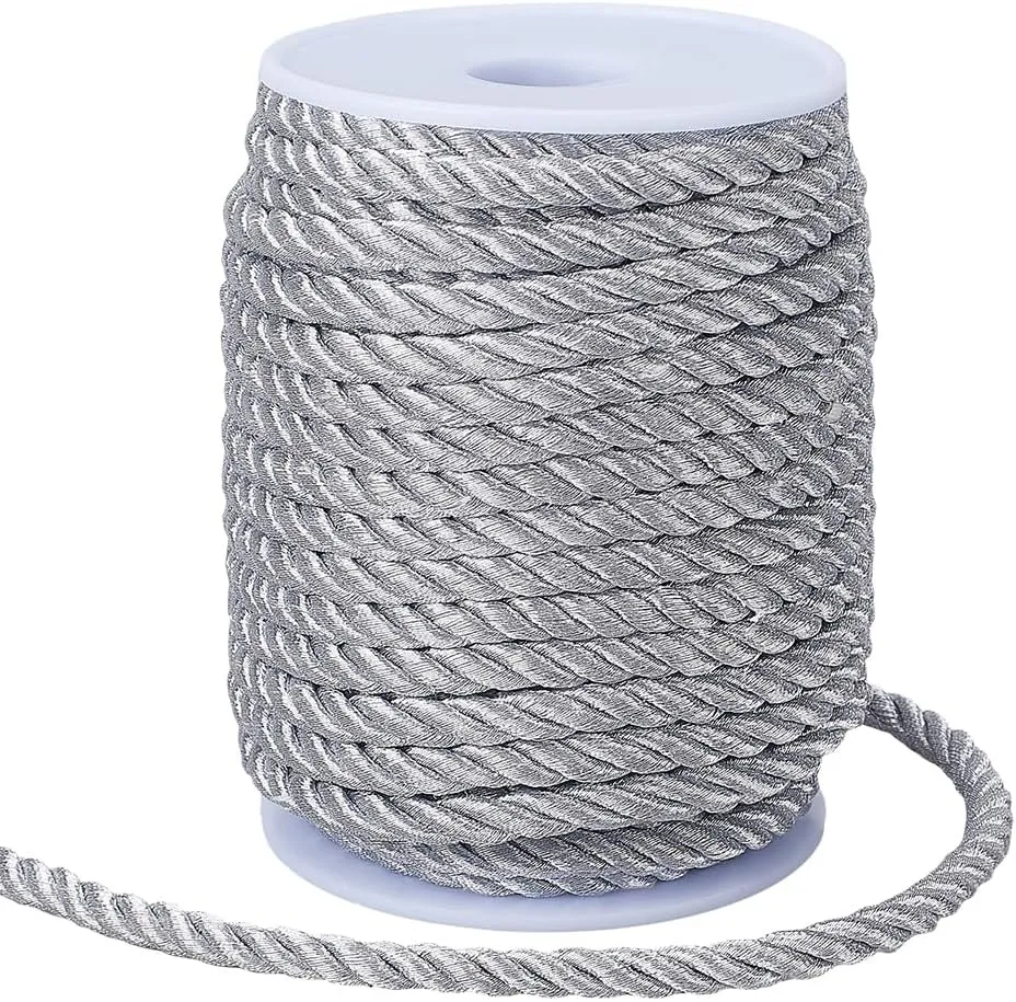 GORGECRAFT 60 Feet 6mm Silver Decorative Rope Cord Trim 3 Strand Braided Honor Cord Garden Twine Thread Strings for DIY Crafts Curtain Tieback Knotting Upholstery Gift Wrapping Supplies