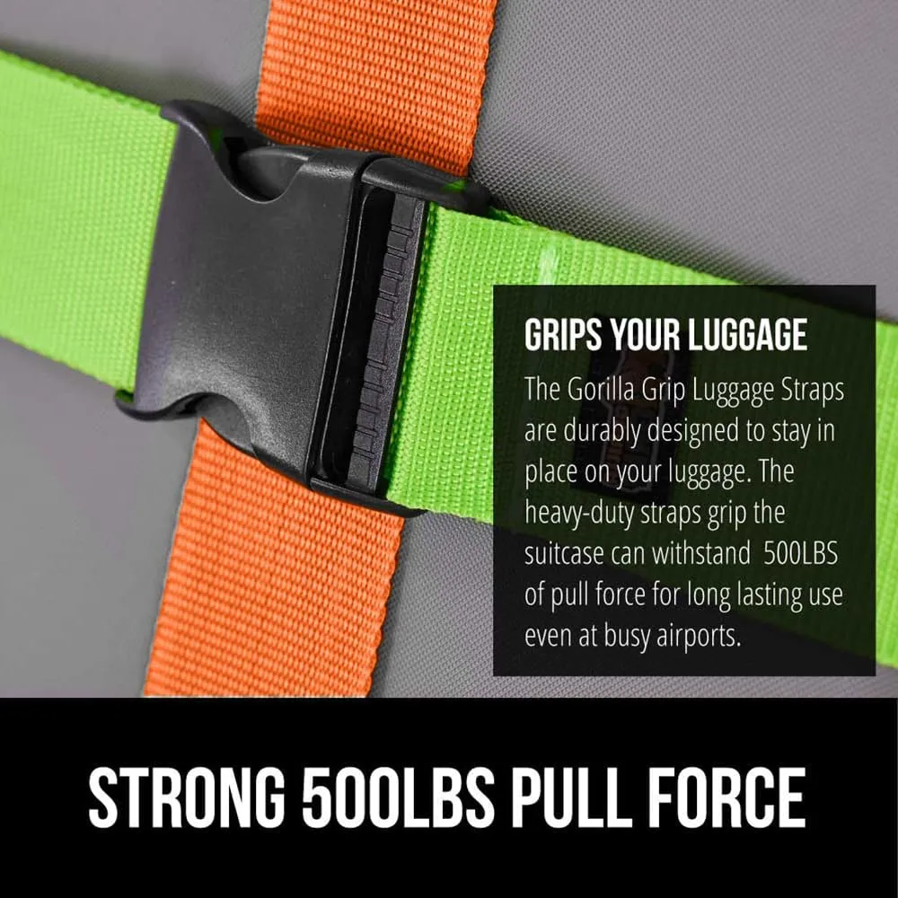 GORILLA GRIP Heavy Duty 8 Pack Adjustable Luggage Straps for Suitcases, Easy to Identify Travel Belt Connector Holds Suitcase Together, Extends Life of Bag, Strap Connects Two Bags, Multicolor Pack