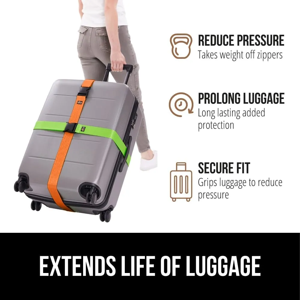 GORILLA GRIP Heavy Duty 8 Pack Adjustable Luggage Straps for Suitcases, Easy to Identify Travel Belt Connector Holds Suitcase Together, Extends Life of Bag, Strap Connects Two Bags, Multicolor Pack