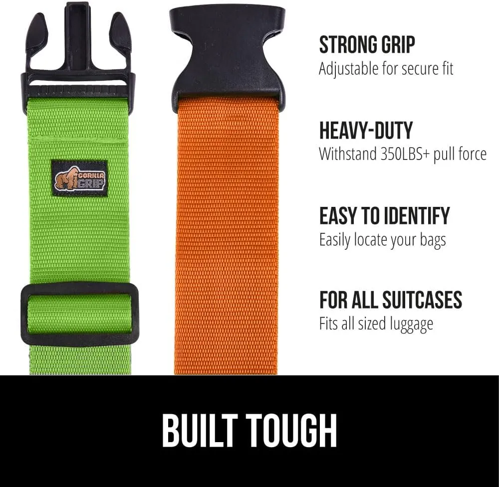 GORILLA GRIP Heavy Duty 8 Pack Adjustable Luggage Straps for Suitcases, Easy to Identify Travel Belt Connector Holds Suitcase Together, Extends Life of Bag, Strap Connects Two Bags, Multicolor Pack