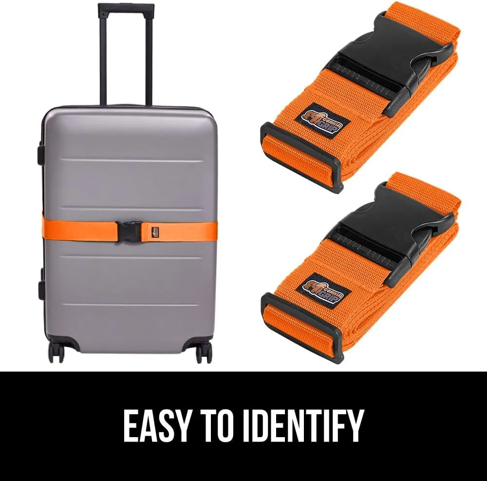GORILLA GRIP Heavy Duty Adjustable Luggage Straps for Suitcases, Easy to Identify Travel Belt Connector Holds Suitcase Together, Extends Life of Bag, Strap Connects Two Bags, Accessories 2 Pack Orange