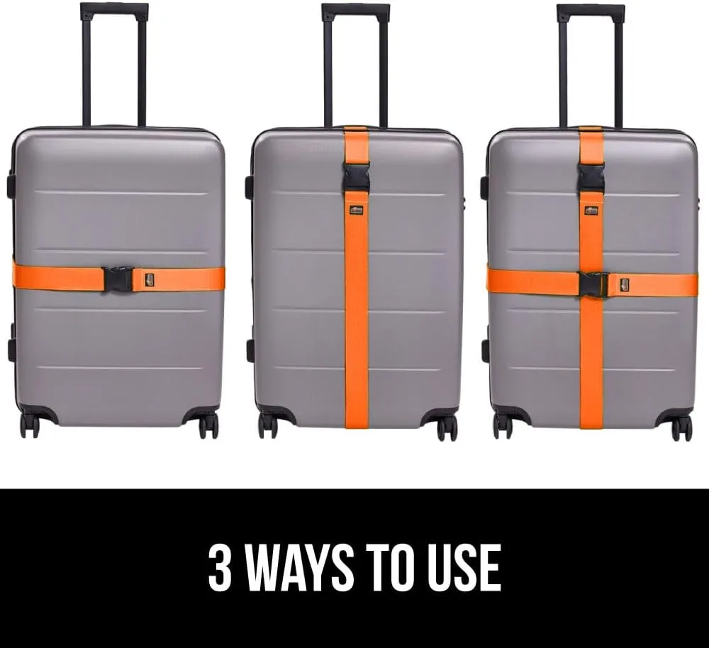 GORILLA GRIP Heavy Duty Adjustable Luggage Straps for Suitcases, Easy to Identify Travel Belt Connector Holds Suitcase Together, Extends Life of Bag, Strap Connects Two Bags, Accessories 2 Pack Orange