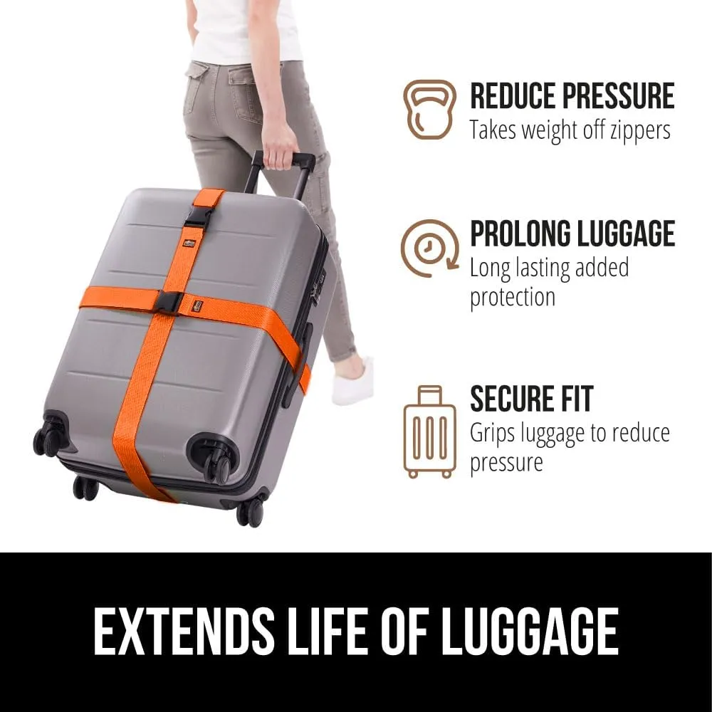 GORILLA GRIP Heavy Duty Adjustable Luggage Straps for Suitcases, Easy to Identify Travel Belt Connector Holds Suitcase Together, Extends Life of Bag, Strap Connects Two Bags, Accessories 2 Pack Orange