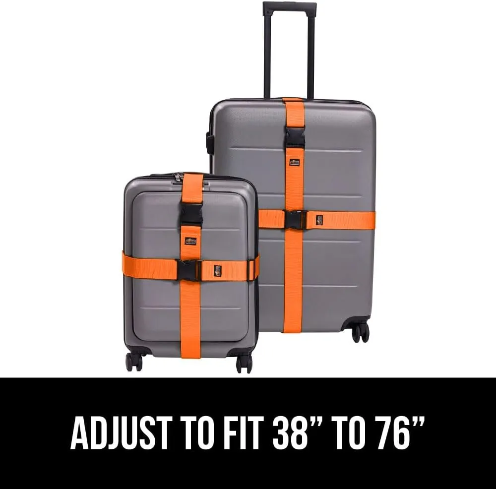 GORILLA GRIP Heavy Duty Adjustable Luggage Straps for Suitcases, Easy to Identify Travel Belt Connector Holds Suitcase Together, Extends Life of Bag, Strap Connects Two Bags, Accessories 2 Pack Orange