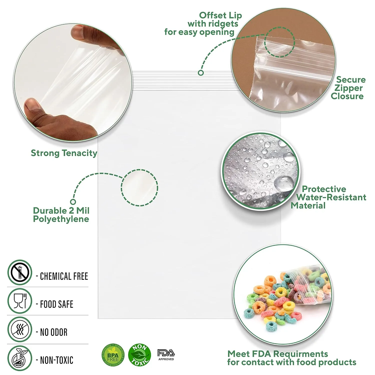 GPI Pack of 500, 12" X 15" Clear Plastic Reclosable Zip Bags - Bulk 2 Mil Thick Strong & Durable Poly Baggies with Resealable Zip Top Lock for Travel, Storage, Packaging & Shipping