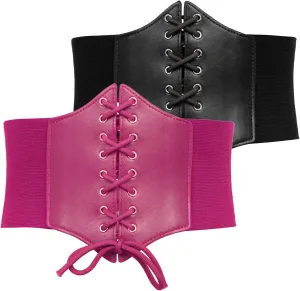 GRACE KARIN Lace-up Cinch Belt Tied Corset Elastic Waist Belt 2 Piece