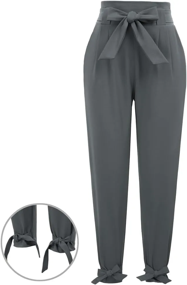GRACE KARIN Women's Casual Pants Solid High Waist Self Tie Belted Pencil Trouser