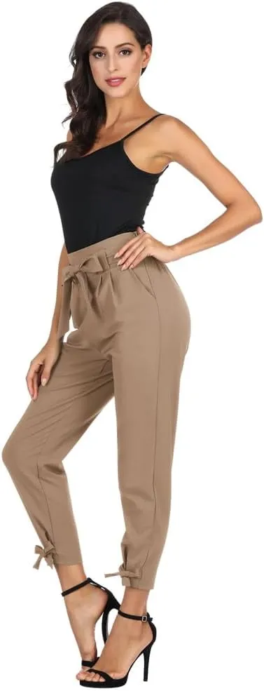 GRACE KARIN Women's Casual Pants Solid High Waist Self Tie Belted Pencil Trouser
