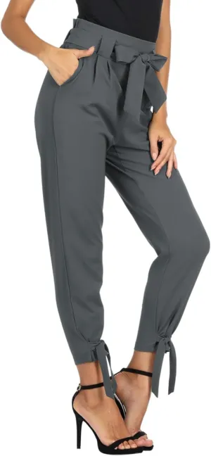 GRACE KARIN Women's Casual Pants Solid High Waist Self Tie Belted Pencil Trouser