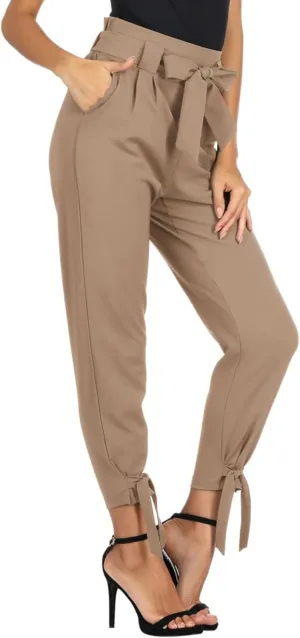 GRACE KARIN Women's Casual Pants Solid High Waist Self Tie Belted Pencil Trouser