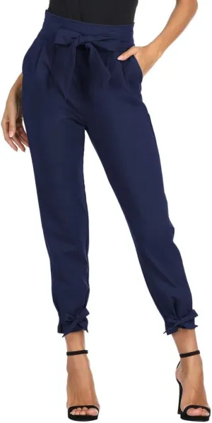 GRACE KARIN Women's Casual Pants Solid High Waist Self Tie Belted Pencil Trouser