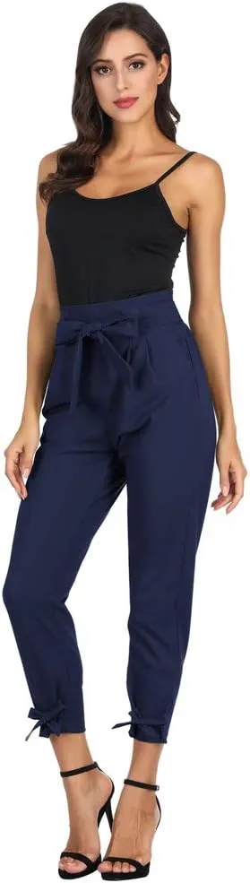 GRACE KARIN Women's Casual Pants Solid High Waist Self Tie Belted Pencil Trouser