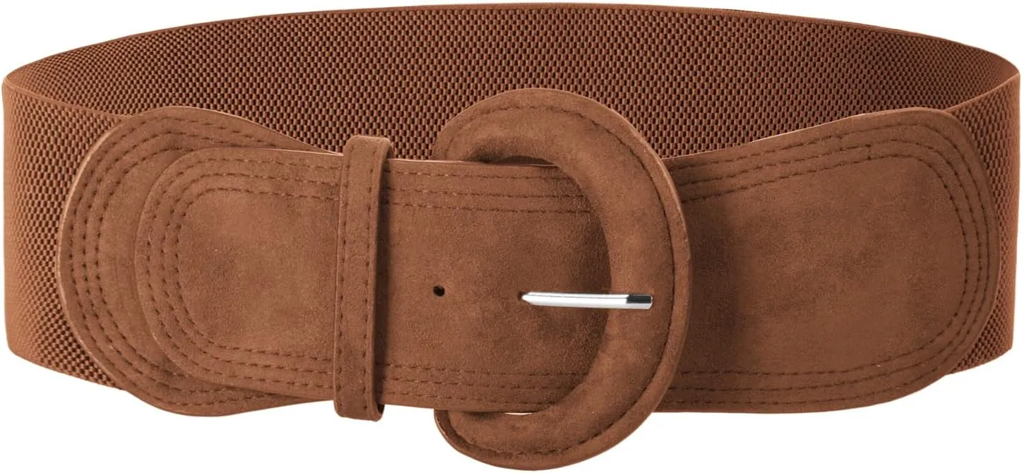GRACE KARIN Women's Suede Elastic Belt Wide Stretchy Belt Vintage Chunky Buckle Belts S-XXL