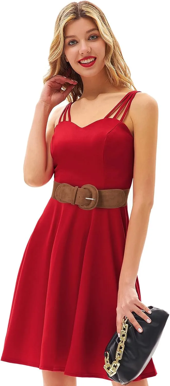 GRACE KARIN Women's Suede Elastic Belt Wide Stretchy Belt Vintage Chunky Buckle Belts S-XXL