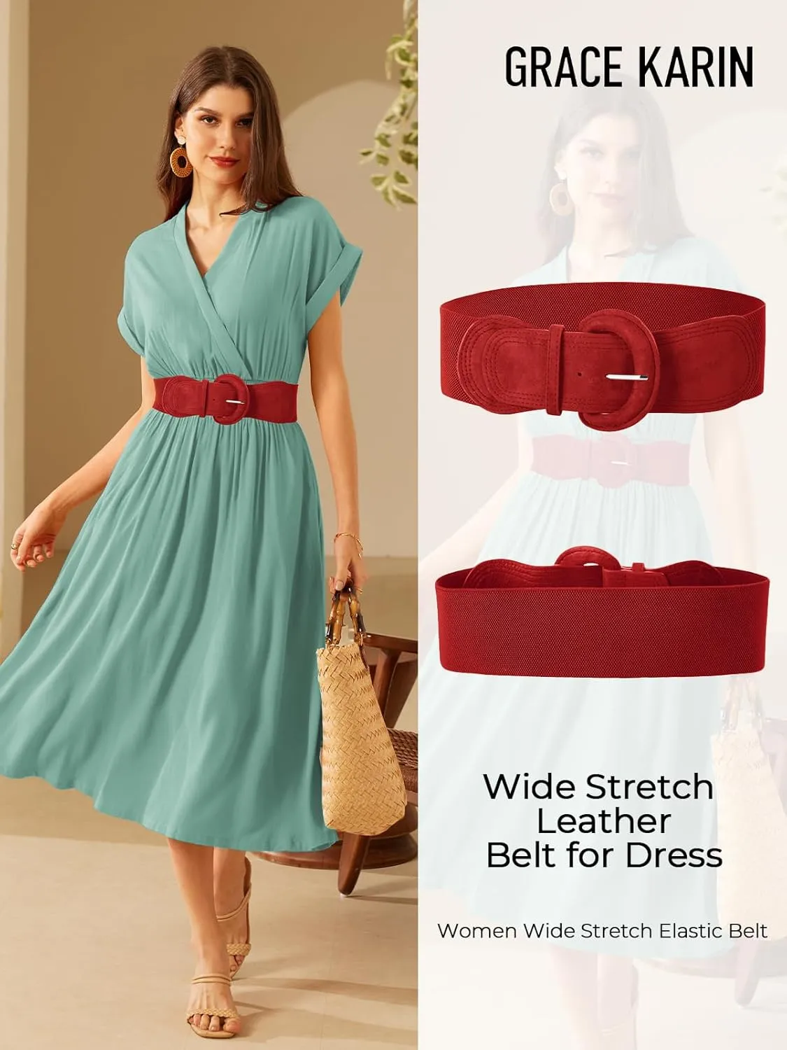 GRACE KARIN Women's Suede Elastic Belt Wide Stretchy Belt Vintage Chunky Buckle Belts S-XXL