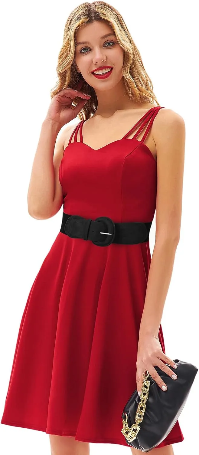 GRACE KARIN Women's Suede Elastic Belt Wide Stretchy Belt Vintage Chunky Buckle Belts S-XXL