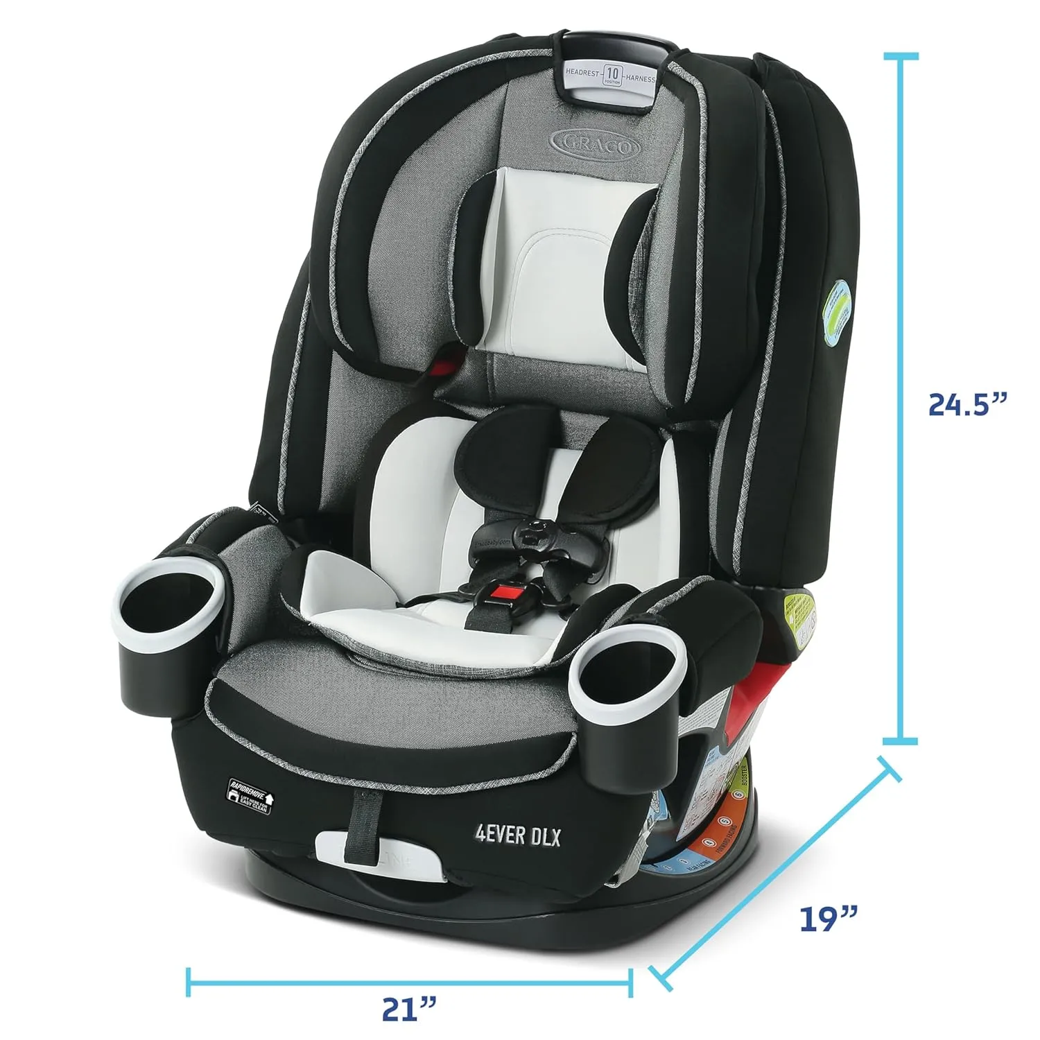 Graco 4Ever DLX 4-in-1 Car Seat, Grey, Infant to Toddler Car Seat, with 10 Years of Use, Rear-facing, Forward-facing and Booster Modes, Safe, Comfortable and Convenient