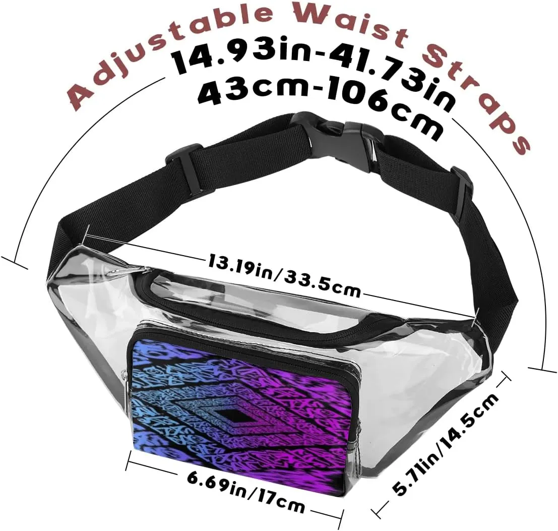 Gradient Geometric Shapes Clear Fanny Pack Stadium Approved Clear Crossbody Belt Bag for Women Men Transparent Waist Bag with Adjustable Strap for Concerts Sports Events Travel