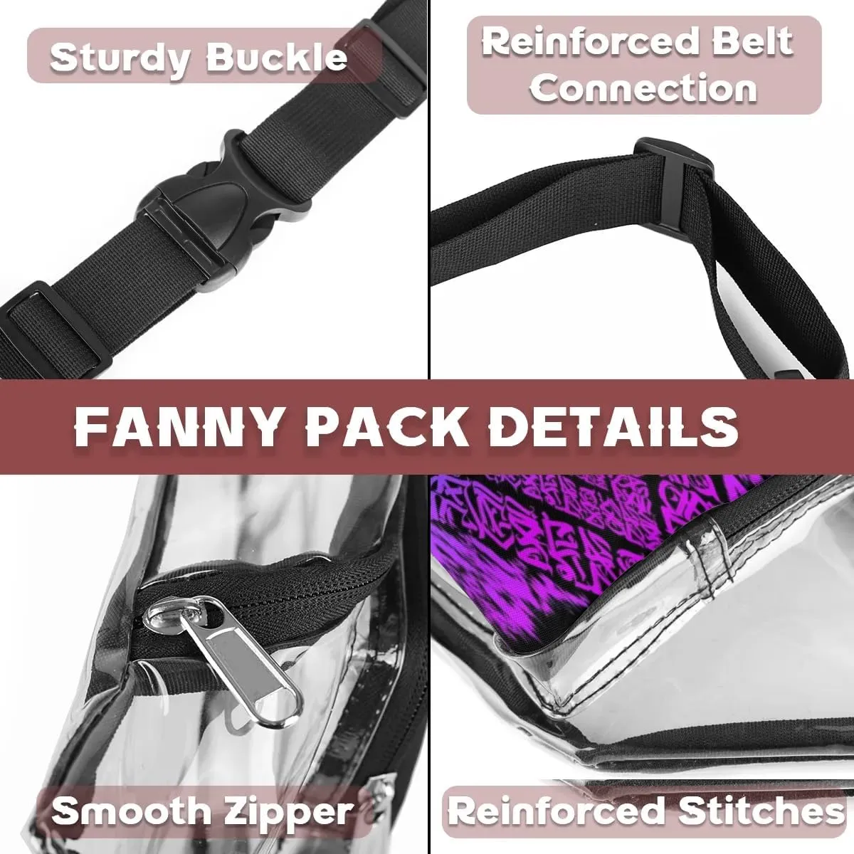 Gradient Geometric Shapes Clear Fanny Pack Stadium Approved Clear Crossbody Belt Bag for Women Men Transparent Waist Bag with Adjustable Strap for Concerts Sports Events Travel