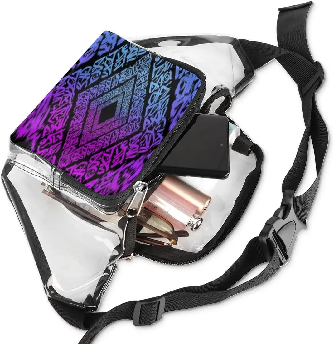 Gradient Geometric Shapes Clear Fanny Pack Stadium Approved Clear Crossbody Belt Bag for Women Men Transparent Waist Bag with Adjustable Strap for Concerts Sports Events Travel
