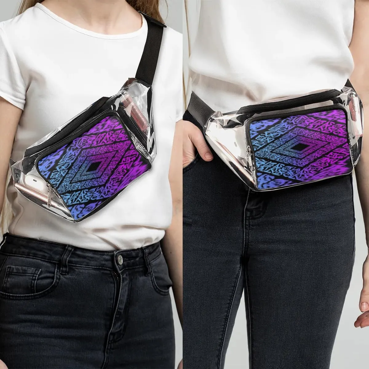 Gradient Geometric Shapes Clear Fanny Pack Stadium Approved Clear Crossbody Belt Bag for Women Men Transparent Waist Bag with Adjustable Strap for Concerts Sports Events Travel