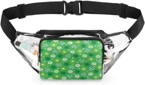 Green Hearts And Flowers Clear Fanny Pack Stadium Approved Clear Crossbody Belt Bag for Women Men Transparent Waist Bag with Adjustable Strap for Concerts Sports Events Travel