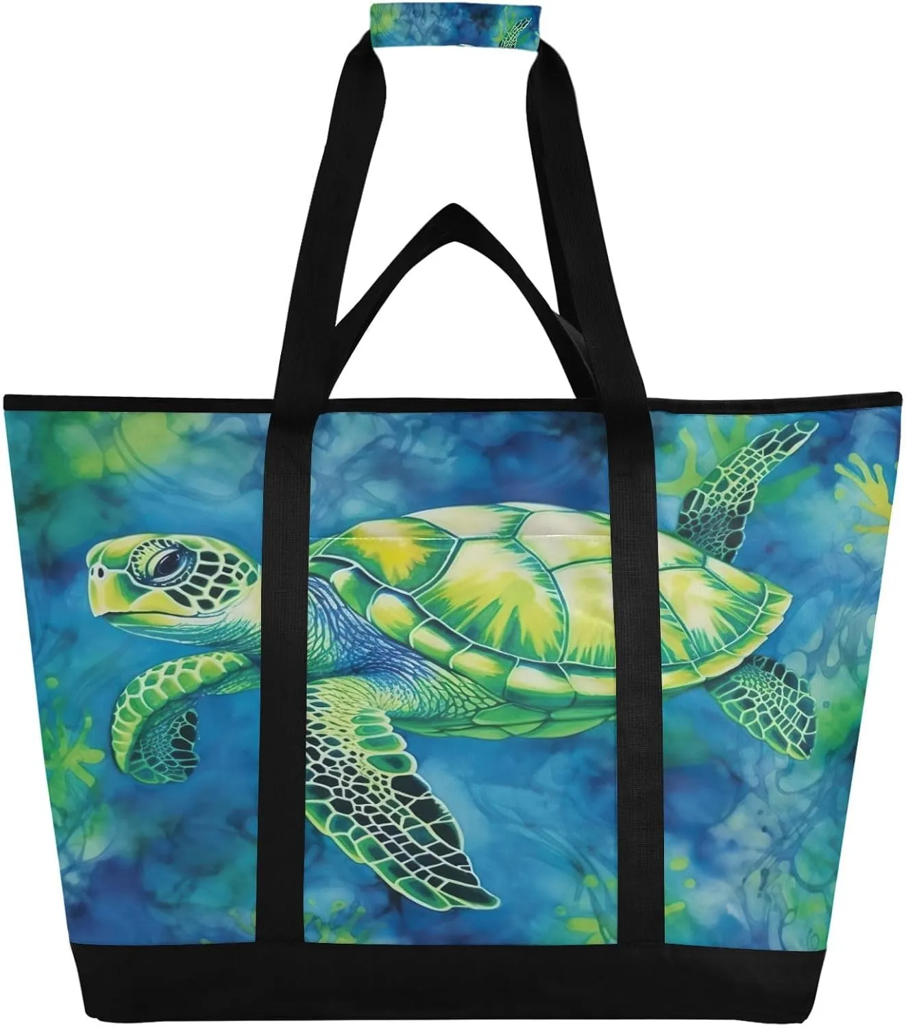 Green Turtle Reusable Insulated Lunchbox Cooler Bag, Leakproof Kitchen Grocery Bag Collapsible Portable Cooler Tote Bag for Picnic, Camping, Office, Travel