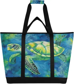 Green Turtle Reusable Insulated Lunchbox Cooler Bag, Leakproof Kitchen Grocery Bag Collapsible Portable Cooler Tote Bag for Picnic, Camping, Office, Travel