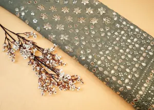 Grey Georgette fabric with allover faux mirror, thread and gota work