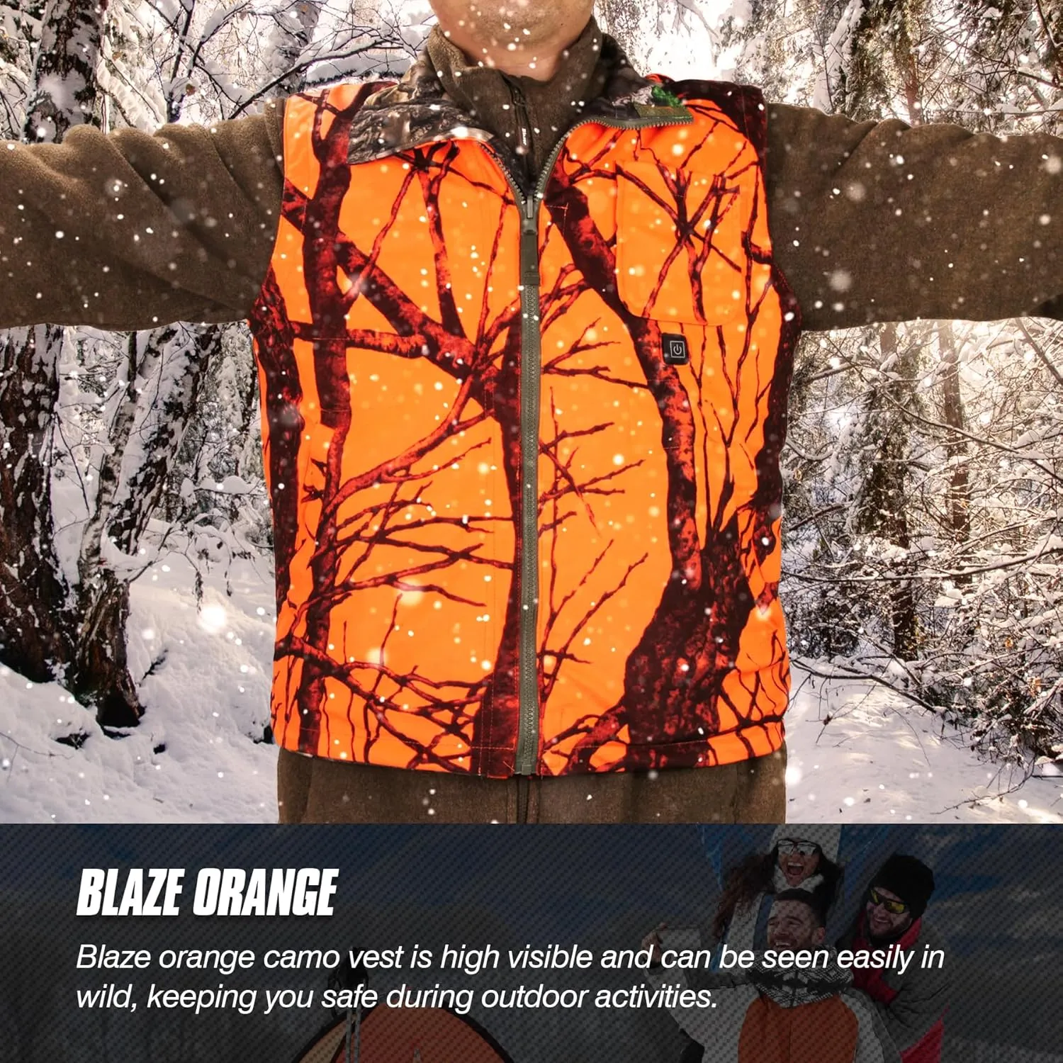 GUGULUZA Camo and Orange Reversible Heated Vest for Hunting, Lightweight Heating Game Safety Vest for Hiking