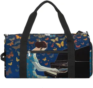 Gym Bag Butterflies Flying to Music Duffel Bag for Men Women Travel Overnight Bag with Shoe Compartment Workout Bags