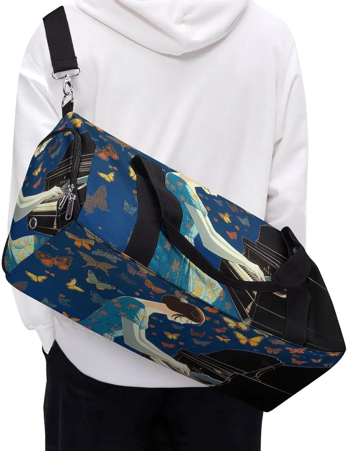 Gym Bag Butterflies Flying to Music Duffel Bag for Men Women Travel Overnight Bag with Shoe Compartment Workout Bags