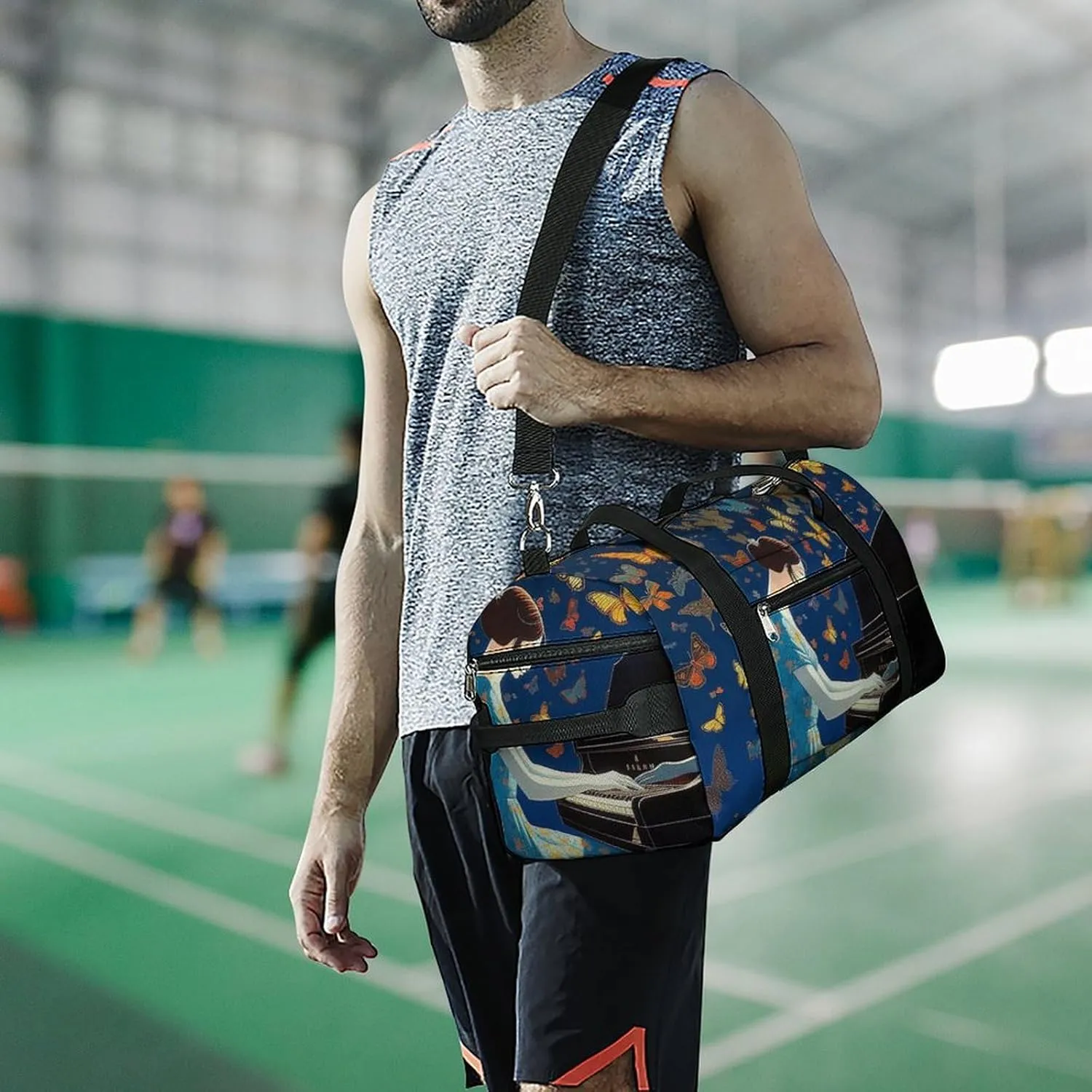 Gym Bag Butterflies Flying to Music Duffel Bag for Men Women Travel Overnight Bag with Shoe Compartment Workout Bags