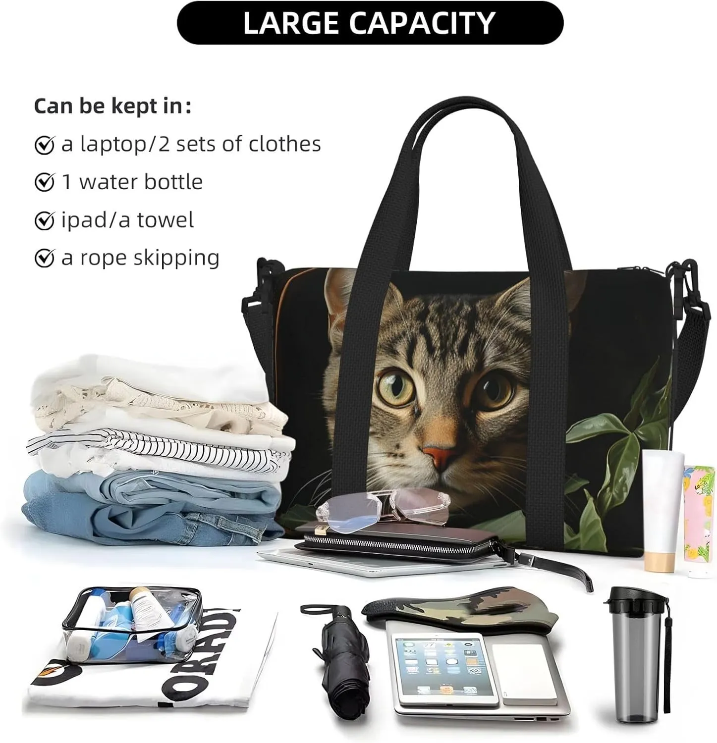 Gym Bag Cat in Bag Duffel Bag for Men Women Travel Overnight Bag with Shoe Compartment Workout Bags