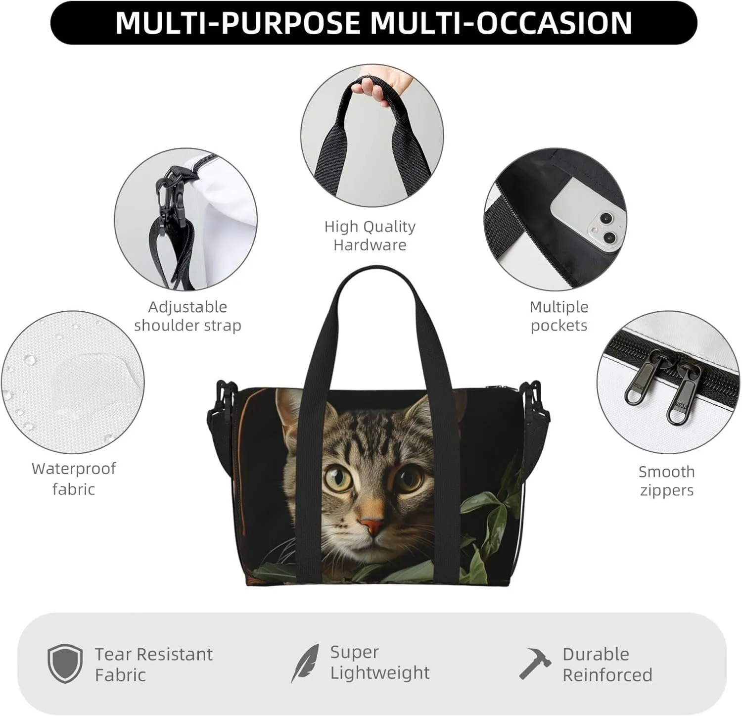 Gym Bag Cat in Bag Duffel Bag for Men Women Travel Overnight Bag with Shoe Compartment Workout Bags